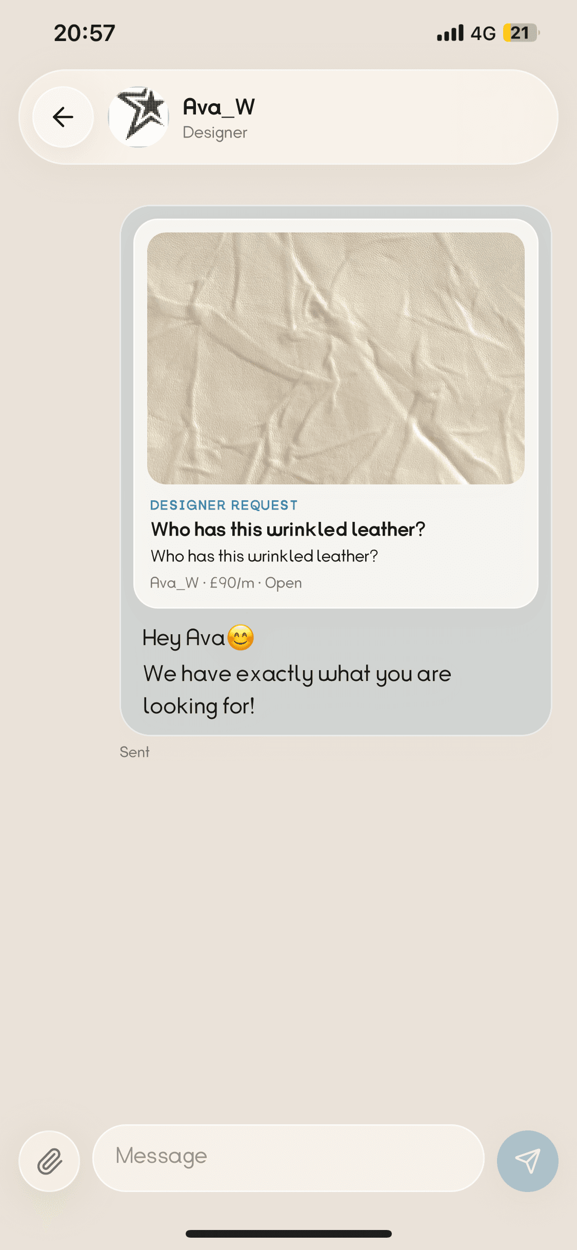 A direct conversation started from a post.
